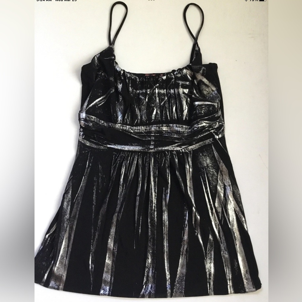 VTG 90s Y2K Tunic Top Voila Silver Metallic